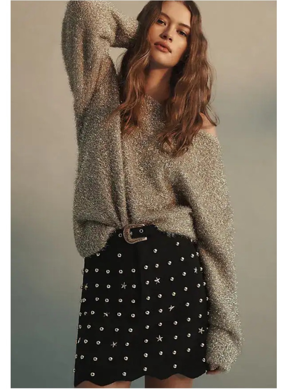 NWT Anthropologie Studded Satin Mini Skirt Western Belted